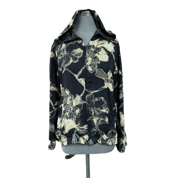 Women’s Hoodie Black White Beige Floral Jumper Hooded Sweater Riversable Jacket - Picture 4 of 8